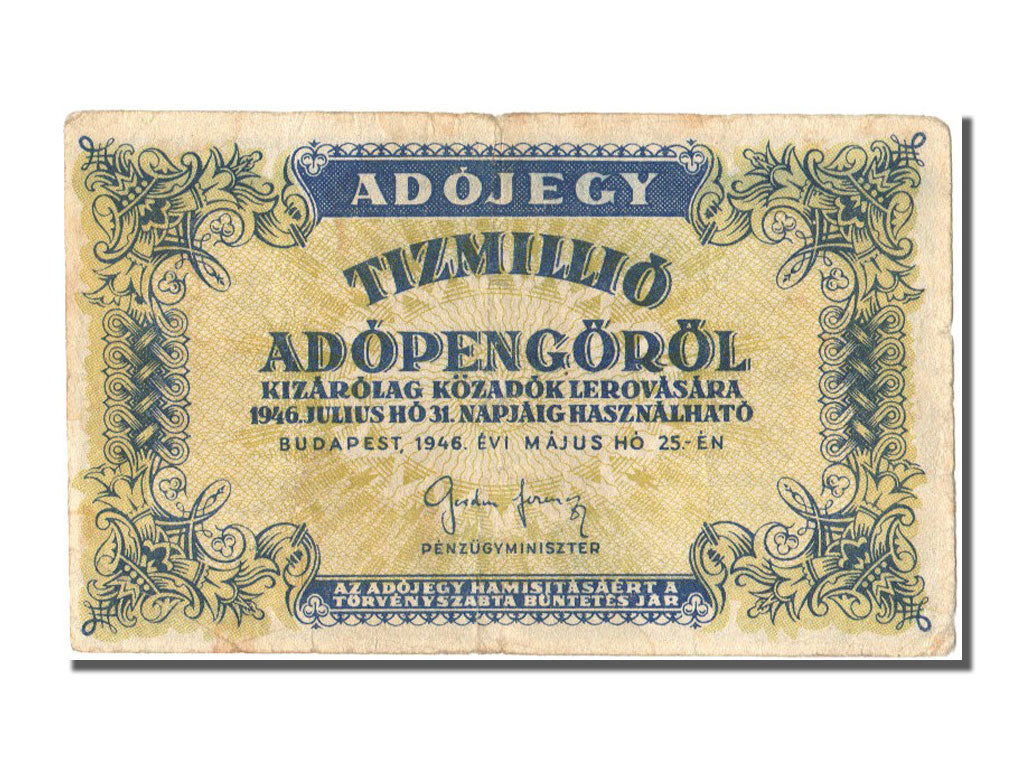 Hungary, 10,000,000 (Tizmillió) Adópengö, 1946, KM #141a, 1946-05-25, VF(30-35)