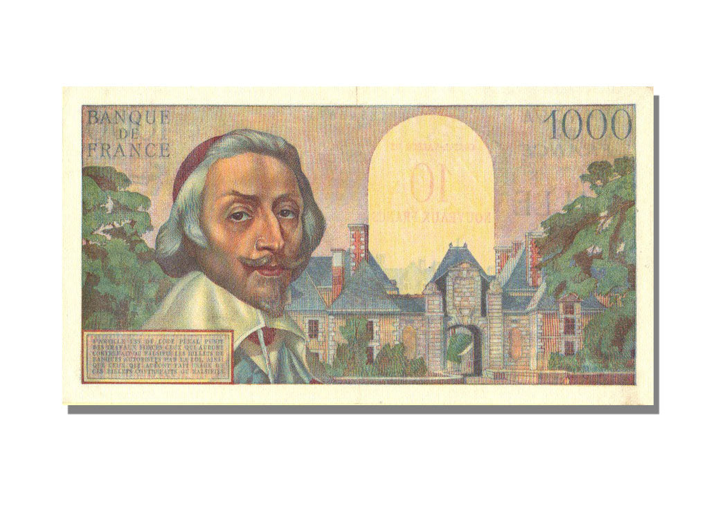 Francia, 10 Nouveaux Francs on 1000 Francs, 1955-1959 Overprinted with ''Nouv...
