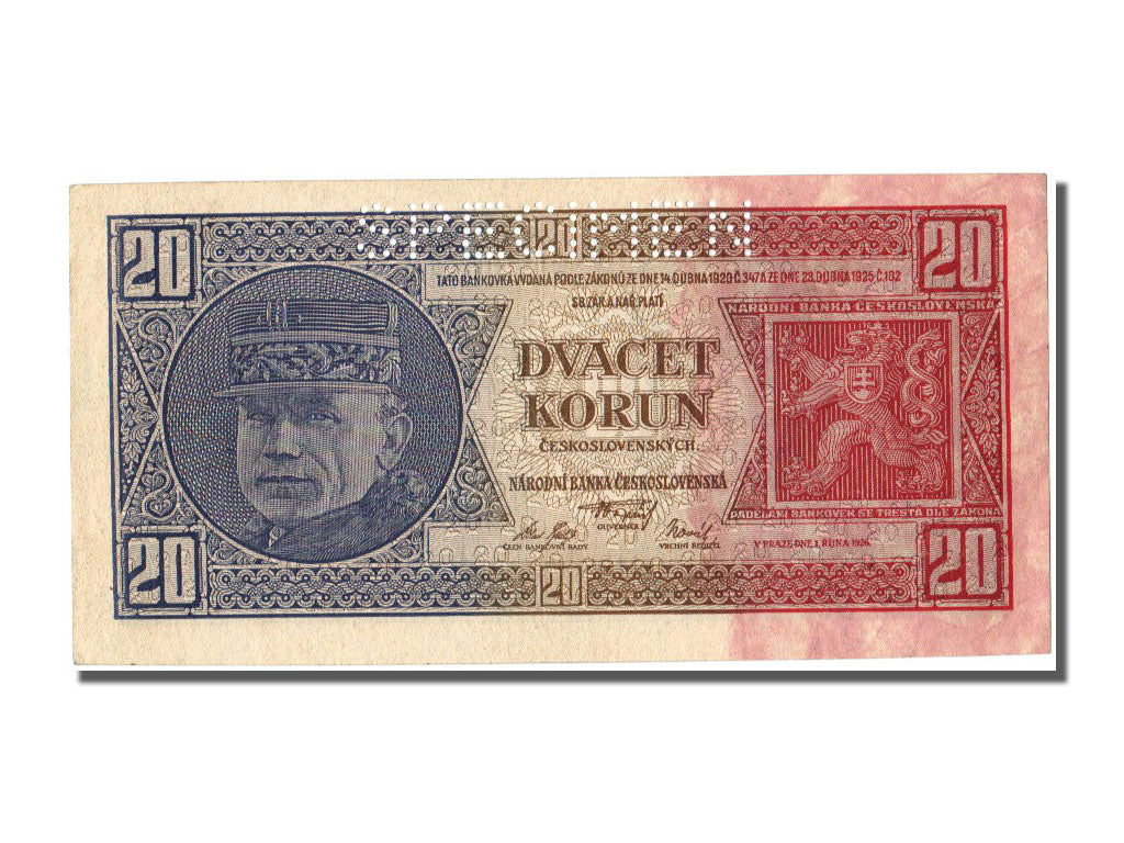 Czechoslovakia, 20 Korun, 1926, KM #21s, 1926-10-01, UNC(65-70), Yg