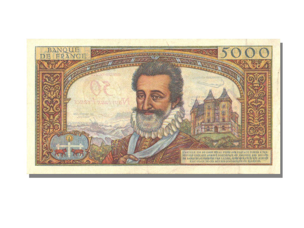 France, 50 Nouveaux Francs on 5000 Francs, 1955-1959 Overprinted with...