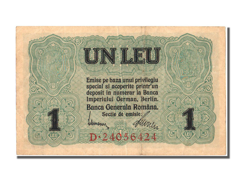Romania, 1 Leu, 1917, KM #M3, AU(55-58), D