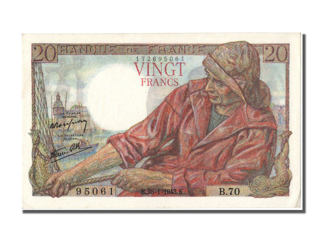 France, 20 Francs, 20 F 1942-1950 ''Pêcheur'', 1943, KM #100a, 1943-01-28, U...