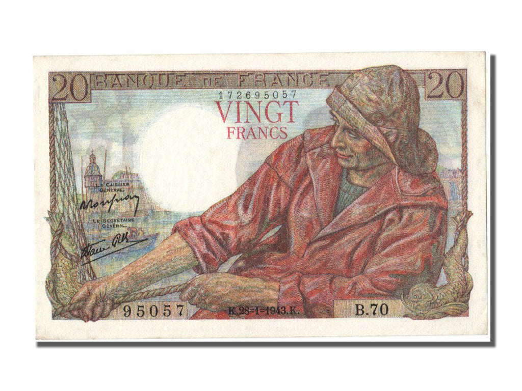 France, 20 Francs, 20 F 1942-1950 ''Pêcheur'', 1943, KM #100a, 1943-01-28, U...