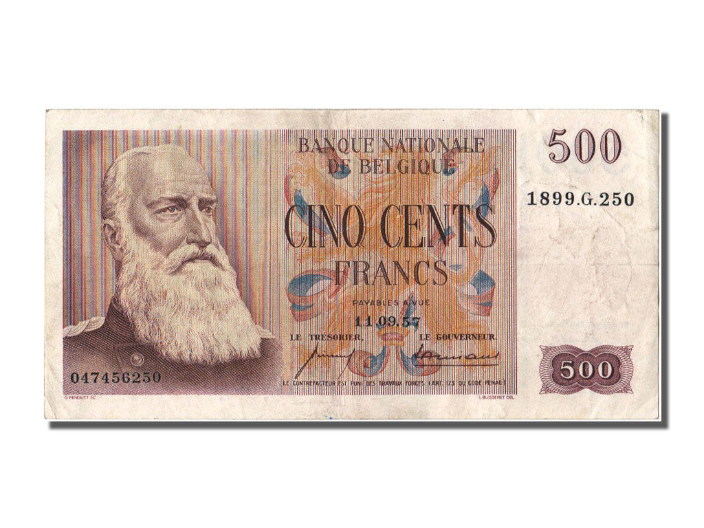 Belgium, 500 Francs, 1957, 1957-09-11, EF(40-45), 1899G250