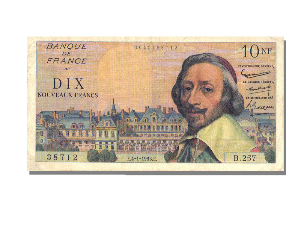 France, 10 Nouveaux Francs, 10 NF 1959-1963 ''Richelieu'', 1963, KM #142a,...