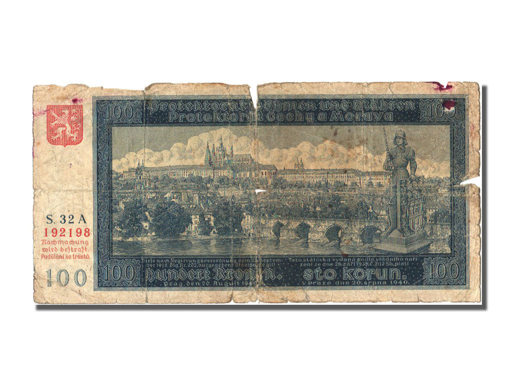 Bohemia and Moravia, 100 Korun, 1940, KM #6a, 1940-08-20, VG(8-10)