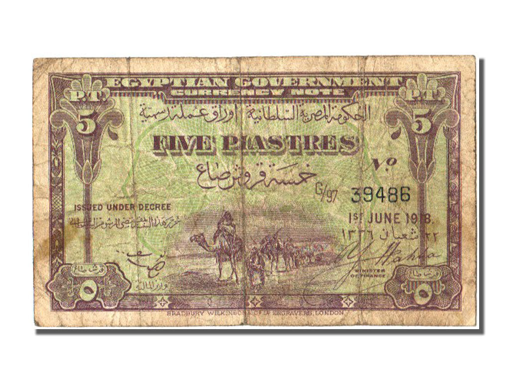 Egypt, 5 Piastres, 1918, KM #162, 1918-06-01, VF(20-25), G