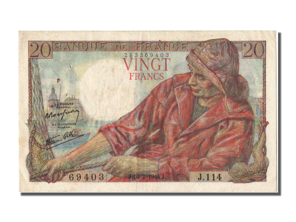 France, 20 Francs, 20 F 1942-1950 ''Pêcheur'', 1944, KM #100a, 1944-02-10, E...