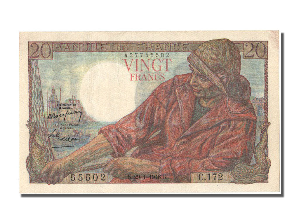 France, 20 Francs, 20 F 1942-1950 ''Pêcheur'', 1948, KM #100c, 1948-01-29, A...