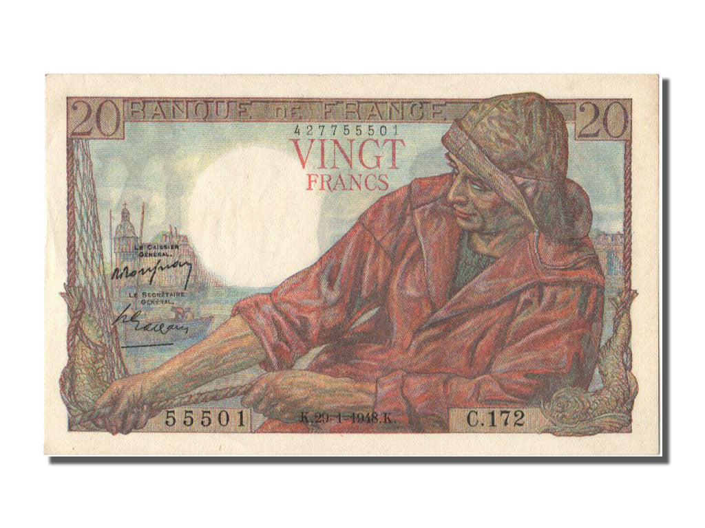 France, 20 Francs, 20 F 1942-1950 ''Pêcheur'', 1948, KM #100c, 1948-01-29, A...