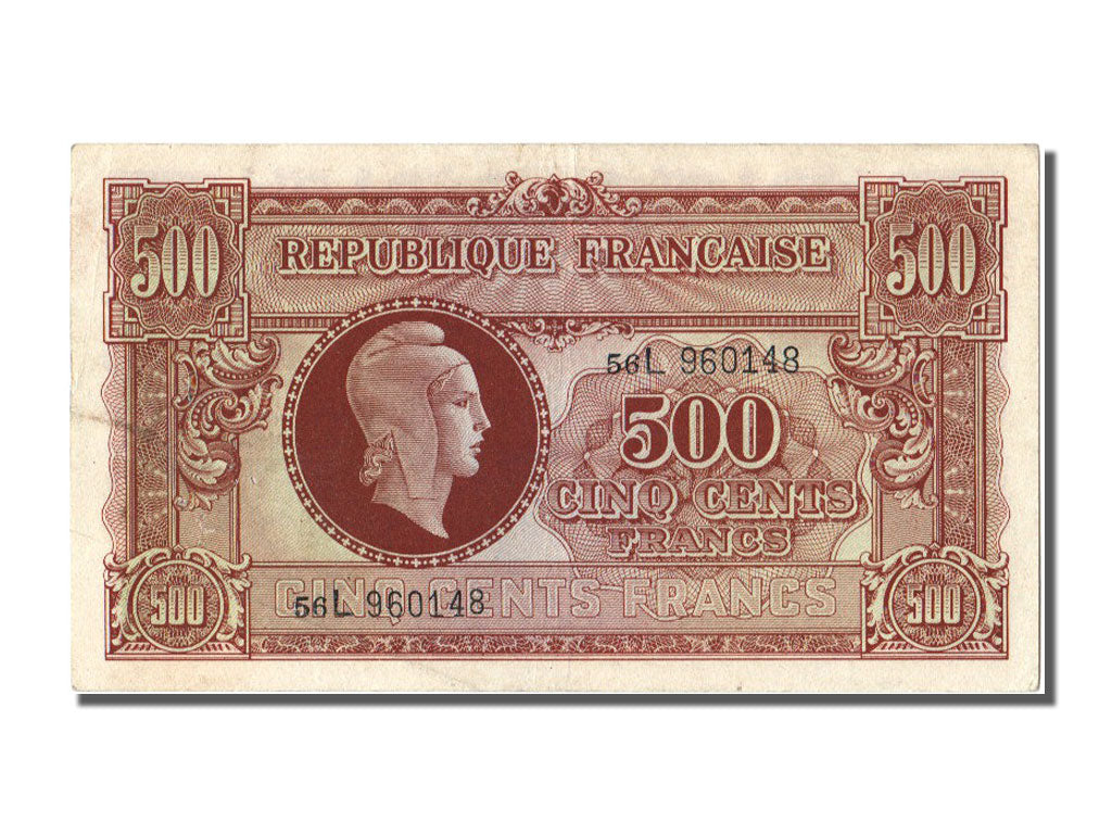 France, 500 Francs, 1943-1945 Marianne, 1945, KM #106, 1945-06-01, AU(55-58),...