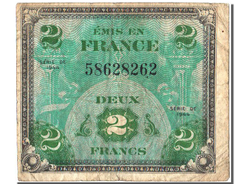France, 2 Francs, 1944 Flag/France, 1944, KM #114a, 1944-06-01, VF(30-35),...