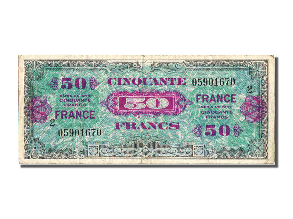 France, 50 Francs, 1945 Verso France, 1945, KM #122b, 1945-06-04, EF(40-45),...