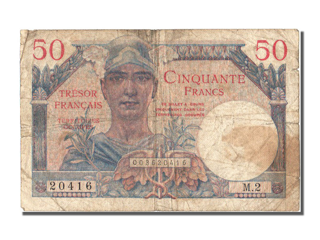 France, 50 Francs, 1947 French Treasury, 1947, KM #M8, 1947-01-01, VF(20-25),...