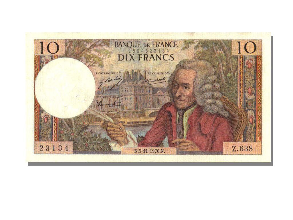 France, 10 Francs, 10 F 1963-1973 ''Voltaire'', 1970, KM #147c, 1970-11-05,...