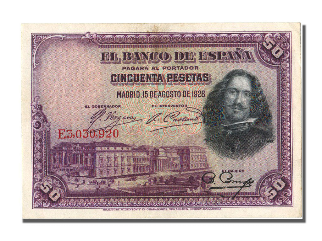 Spain, 50 Pesetas, 1928, KM #75b, 1928-08-15, EF(40-45), E