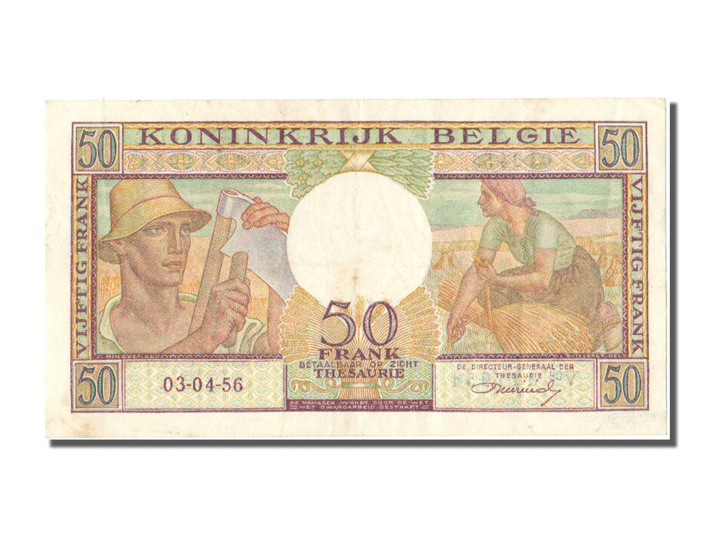 Belgium, 50 Francs, 1956, KM #133b, 1956-04-03, AU(55-58), V