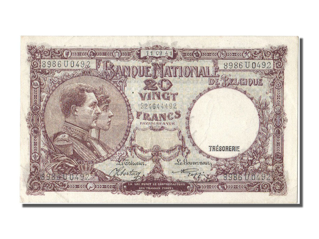 Banknote, Belgium, 20 Francs, 1941, 1941-09-11, AU(50-53)