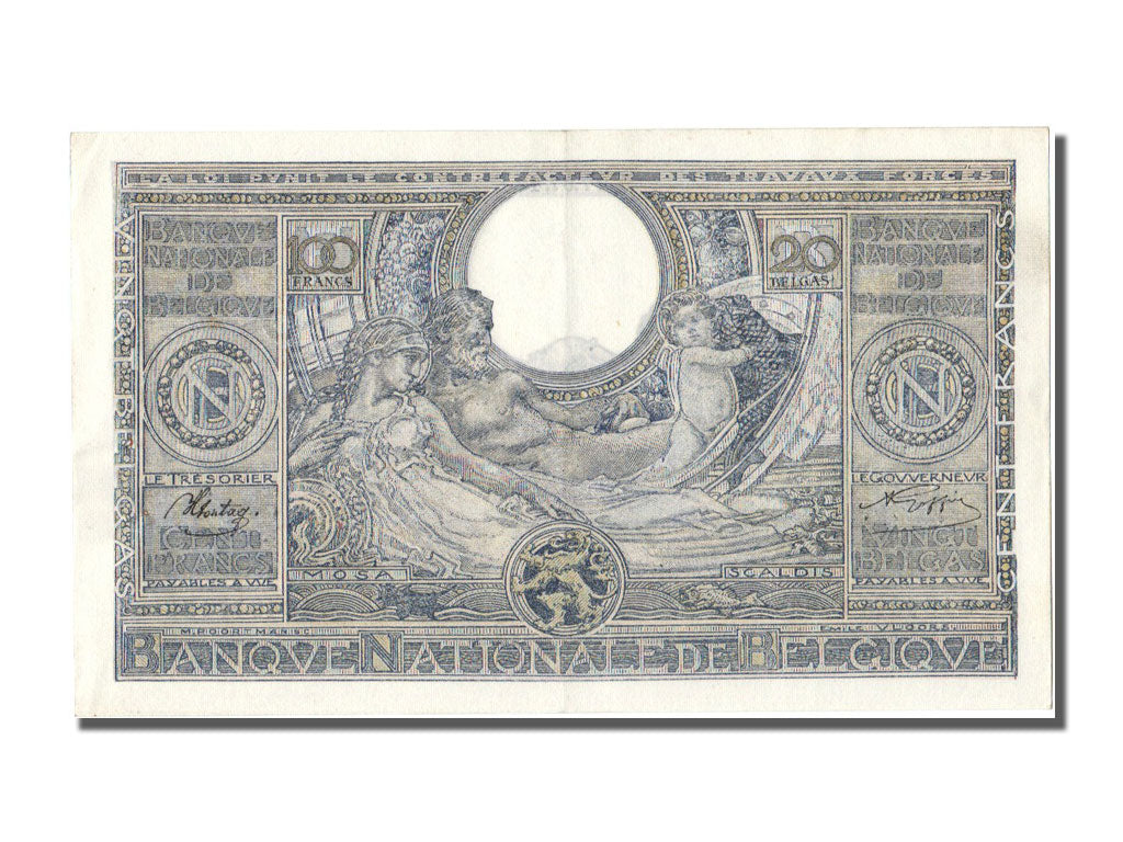 Belgium, 100 Francs-20 Belgas, 1943, KM #112, 1943-07-27, AU(55-58), M