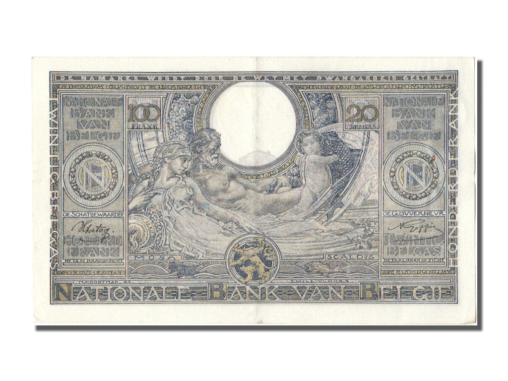 Belgium, 100 Francs-20 Belgas, 1943, KM #107, 1943-07-14, AU(55-58), P