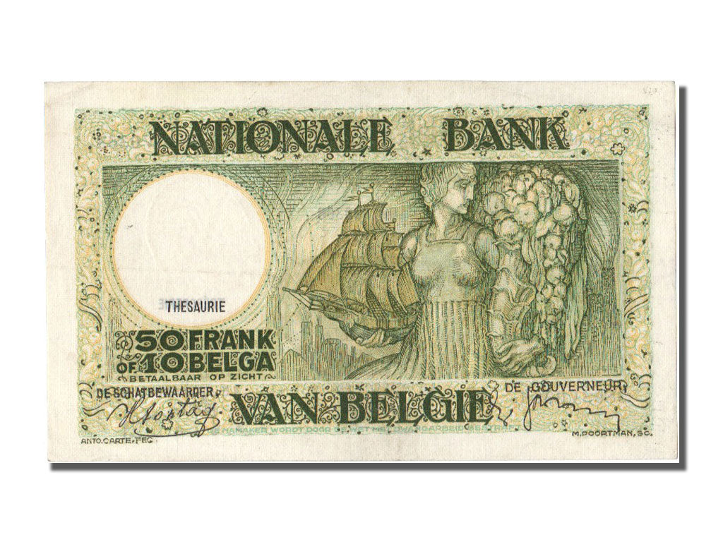 Belgium, 50 Francs-10 Belgas, 1938, KM #106, 1938-05-14, AU(50-53), V