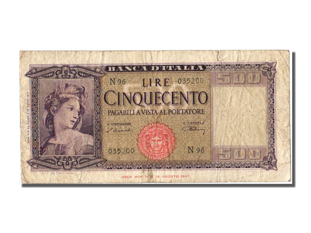 Italy, 500 Lire, 1947, KM #80a, 1947-03-20, VF(30-35), N