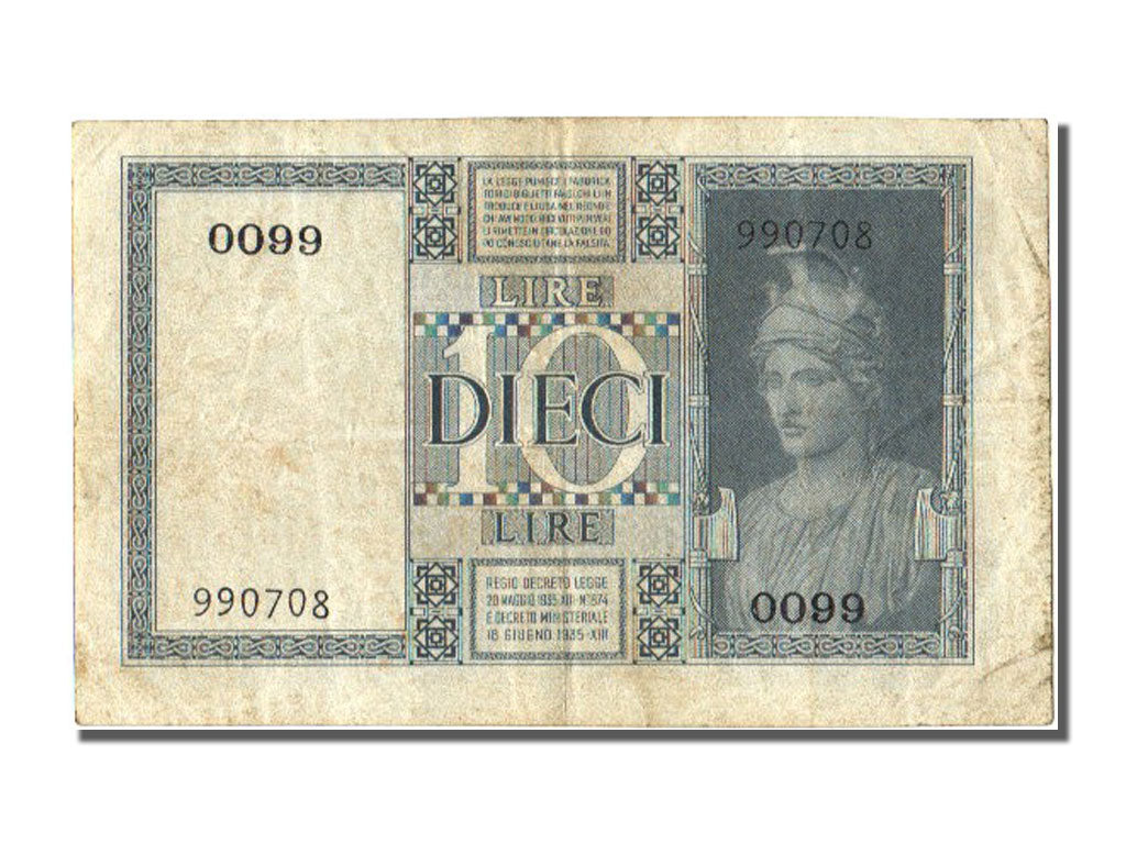 Italy, 10 Lire, 1935, KM #25a, 1935-06-18, EF(40-45)