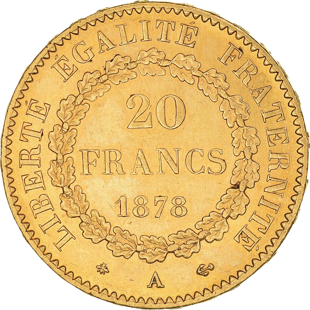 Munten, Frankrijk, Génie, 20 Francs, 1878, Paris, PR+, Goud, KM:825