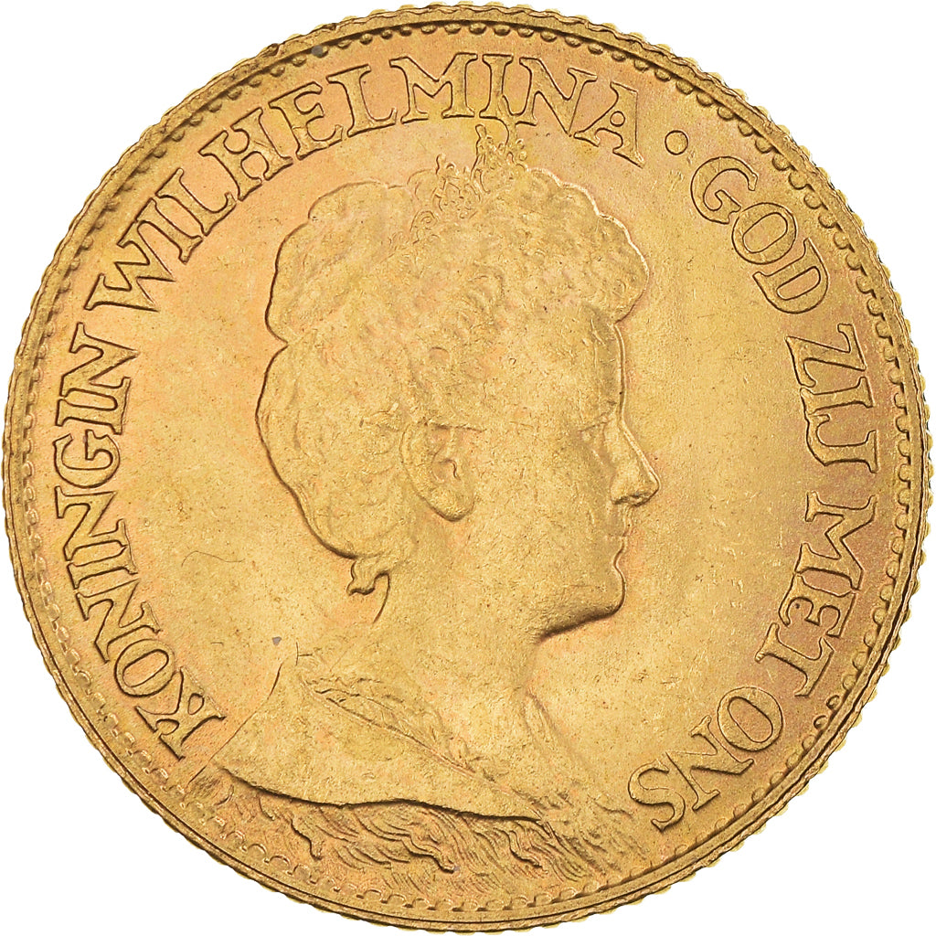 Coin, Netherlands, Wilhelmina I, 10 Gulden, 1917, MS(63), Gold, KM:149