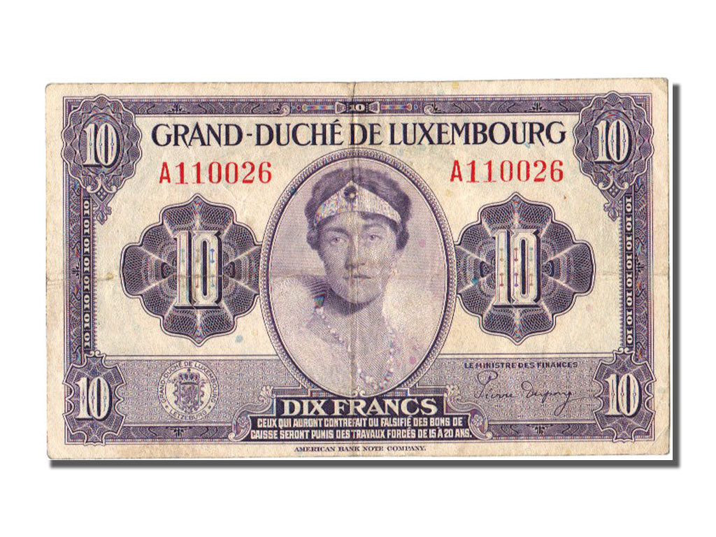 Luxembourg, 10 Francs, 1944, KM #44a, EF(40-45), A