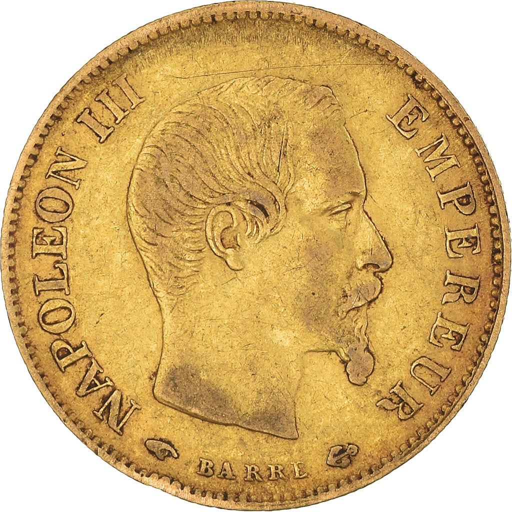 Moeda, França, Napoleon III, 10 Francs, 1858, Paris, EF(40-45), Dourado