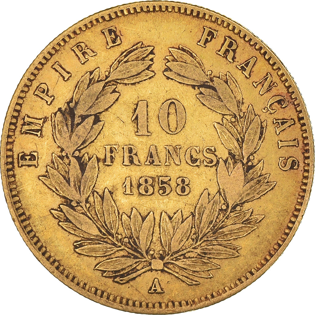 Moeda, França, Napoleon III, 10 Francs, 1858, Paris, EF(40-45), Dourado
