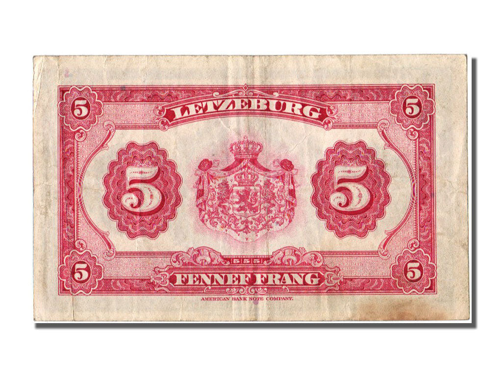 Luxembourg, 5 Francs, 1944, KM #43a, EF(40-45), O