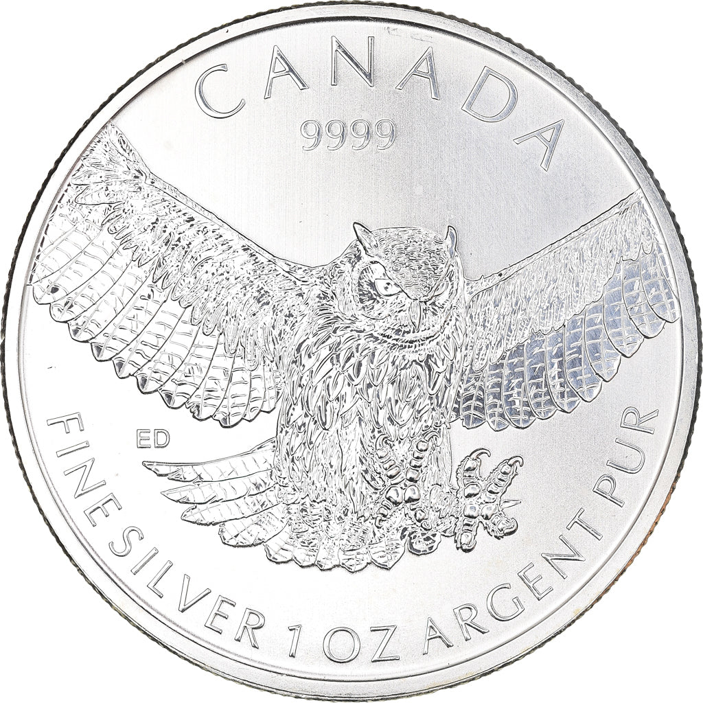 Coin, Canada, Great Horned Owl, 5 Dollars, 2015, 1 Oz, MS(60-62), Silver