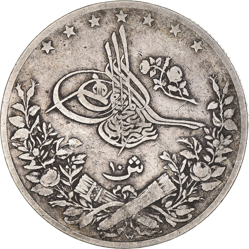 Monnaie, Égypte, Abdul Hamid II, 10 Qirsh, 1890/AH1293, Misr, TB, Argent