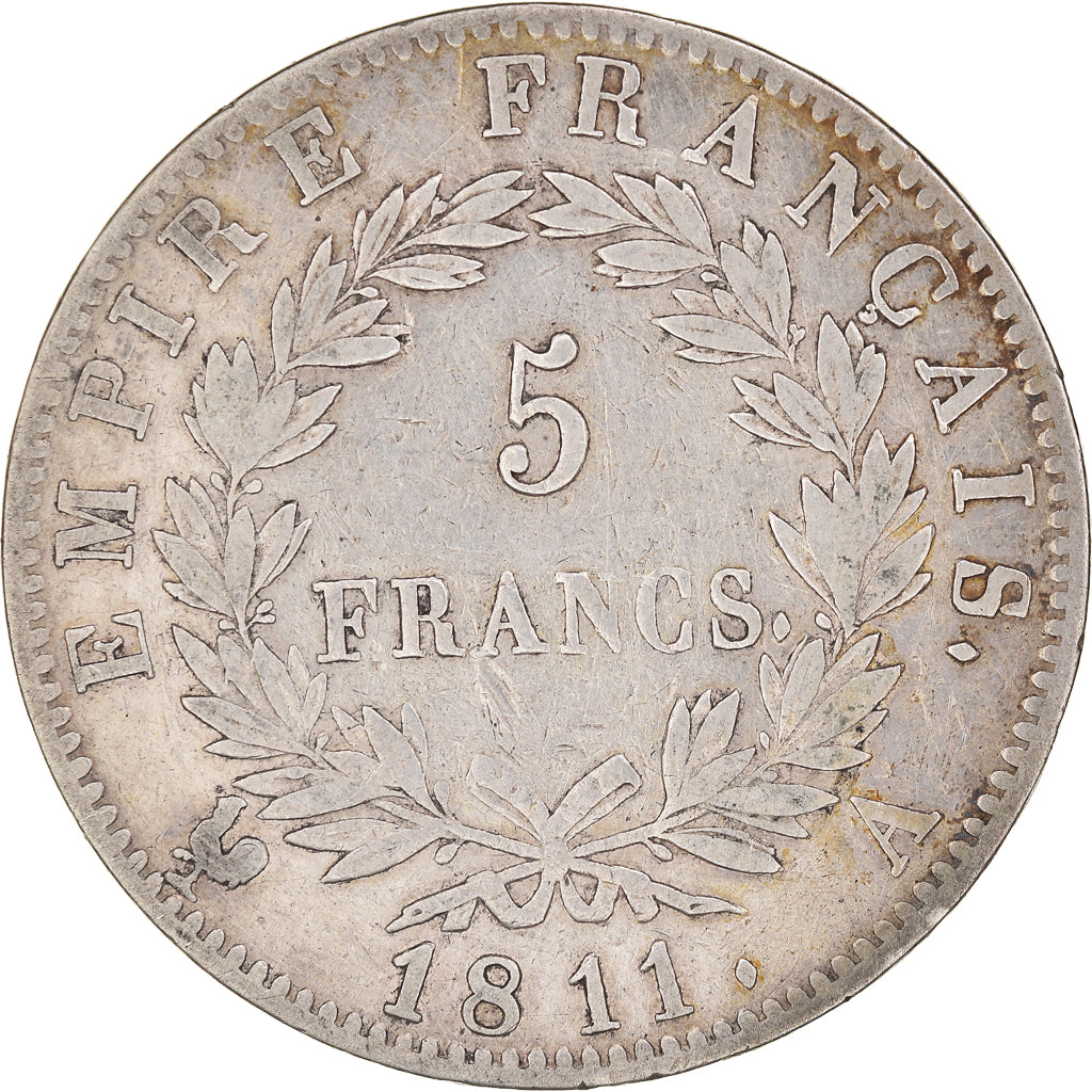 Moeda, França, Napoléon I, 5 Francs, 1811, Paris, VF(30-35), Prata, KM:694.1