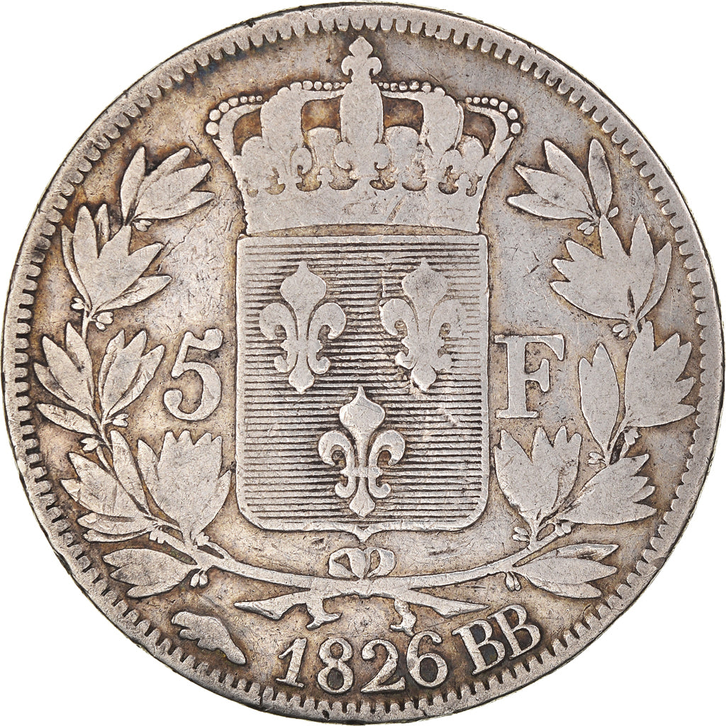 Coin, France, Charles X, 5 Francs, 1826, Strasbourg, VF(20-25), Silver