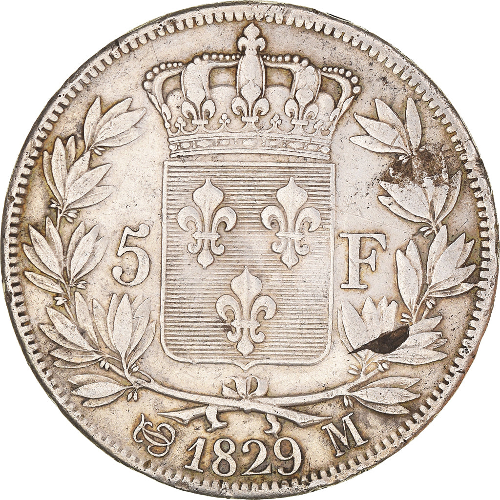 Moneda, Francia, Charles X, 5 Francs, 1829, Toulouse, MBC, Plata, KM:728.9