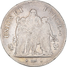 Monnaie, France, Union et Force, 5 Francs, AN 7, Paris, TB, Argent, Gadoury:563