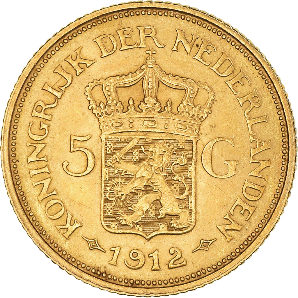 Moneda, Países Bajos, Wilhelmina I, 5 Gulden, 1912, EBC, Oro, KM:151