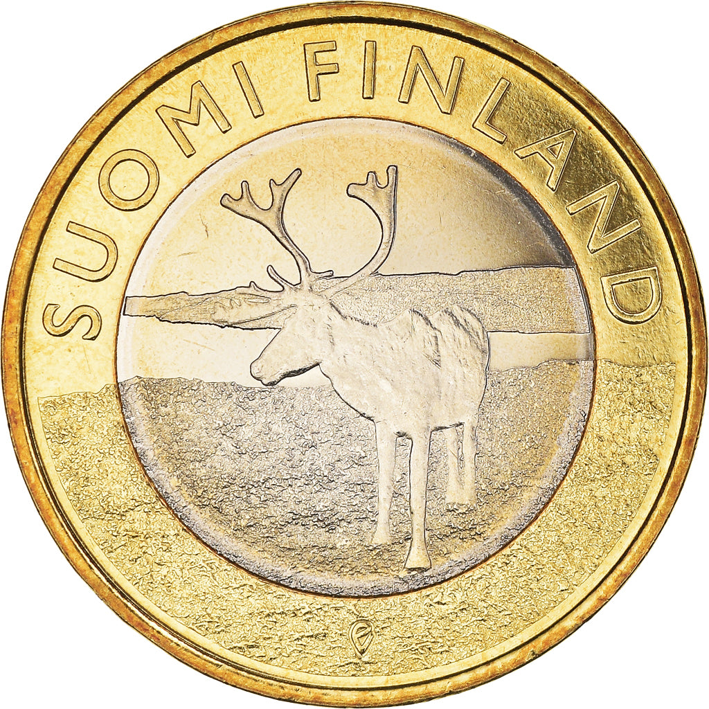 Finland, 5 Euro, Animals of the Provinces - Lapland, 2015, MS(64), Bi-Metallic