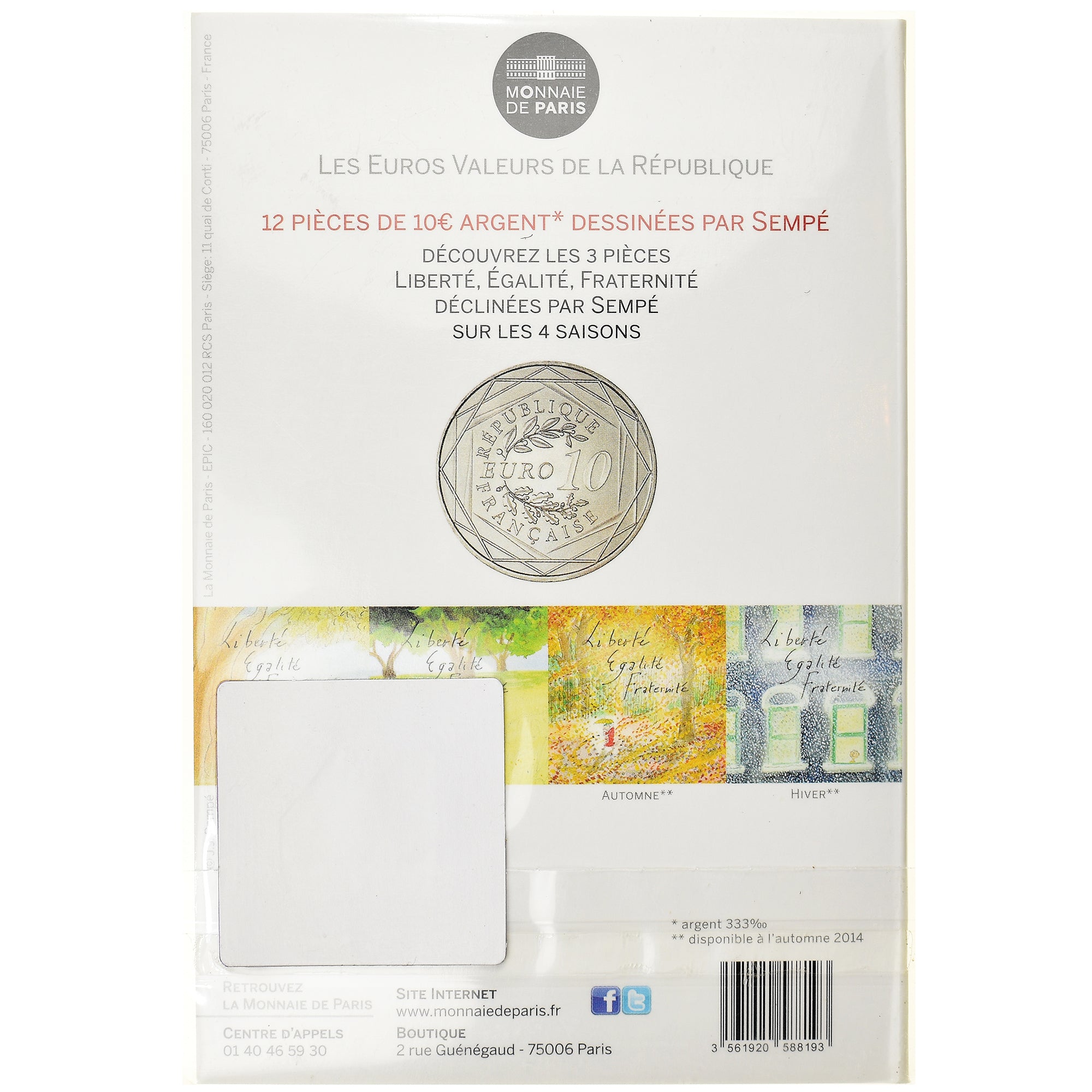 Francja, 10 Euro, Monnaie de Paris, Sempé - Été - Liberté, 2014, Paris