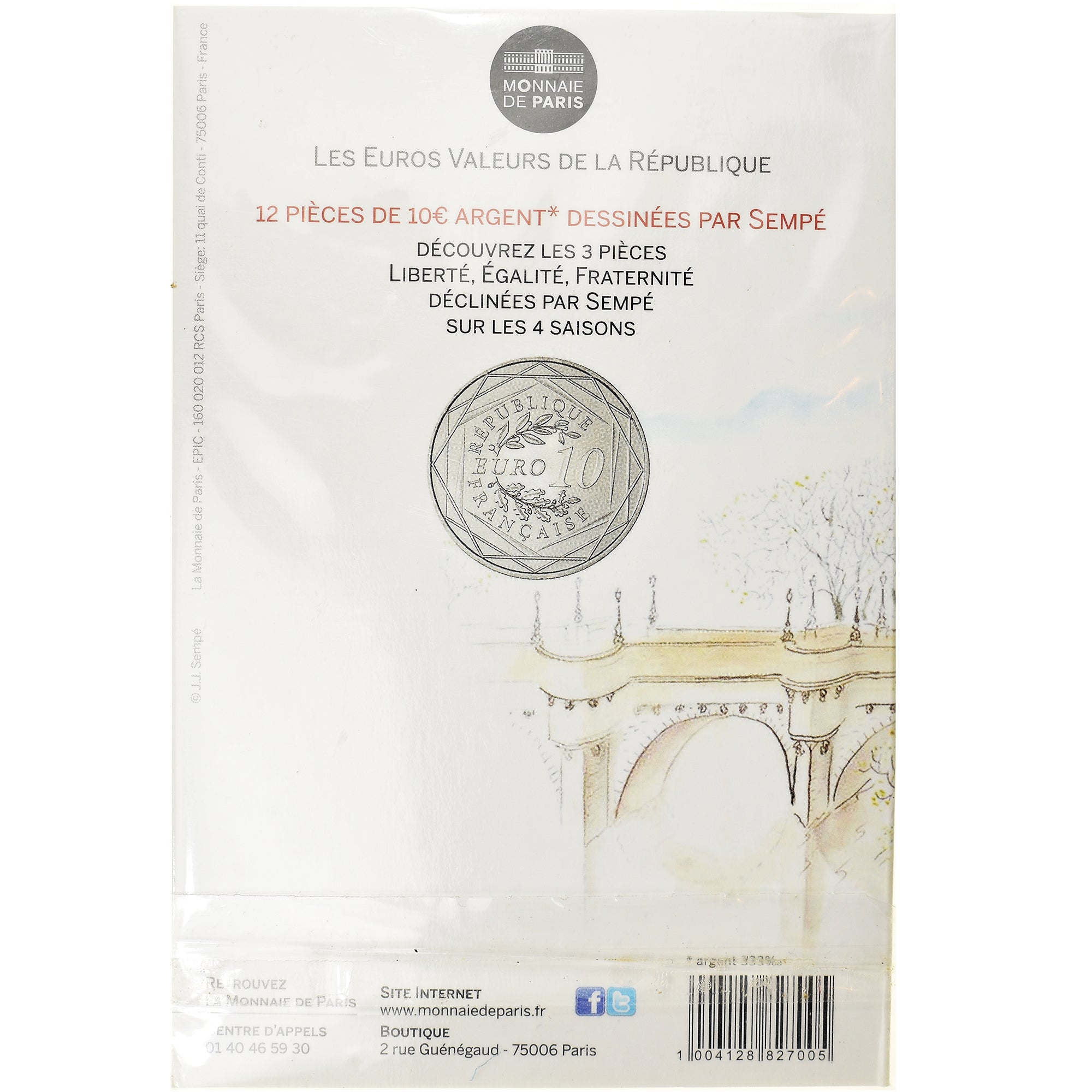 France, 10 Euro, Monnaie de Paris, Sempé - Automne - Liberté, 2014, Paris