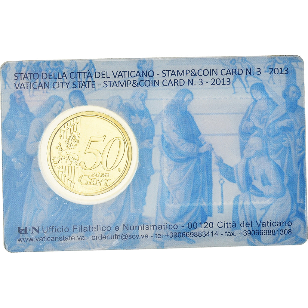VATICAN CITY, 50 Euro Cent, Coin-Card Stamp 3, 2013, Rome, MS(65-70), Brass