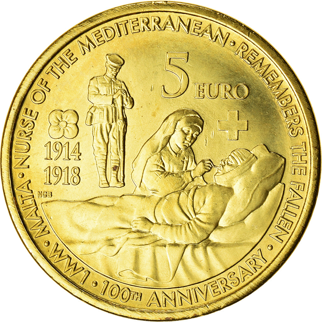 Malta, 5 Euro, First World War Centenary, 2014, MS(63), Brass, KM:161