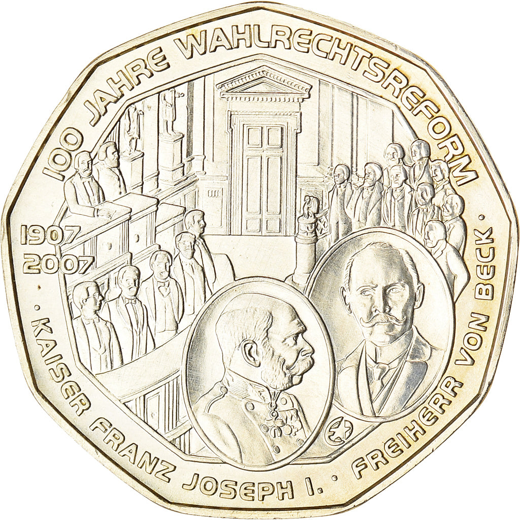 Austria, 5 Euro, Universal Male Suffrage, 2007, Vienna, MS(60-62), Silver