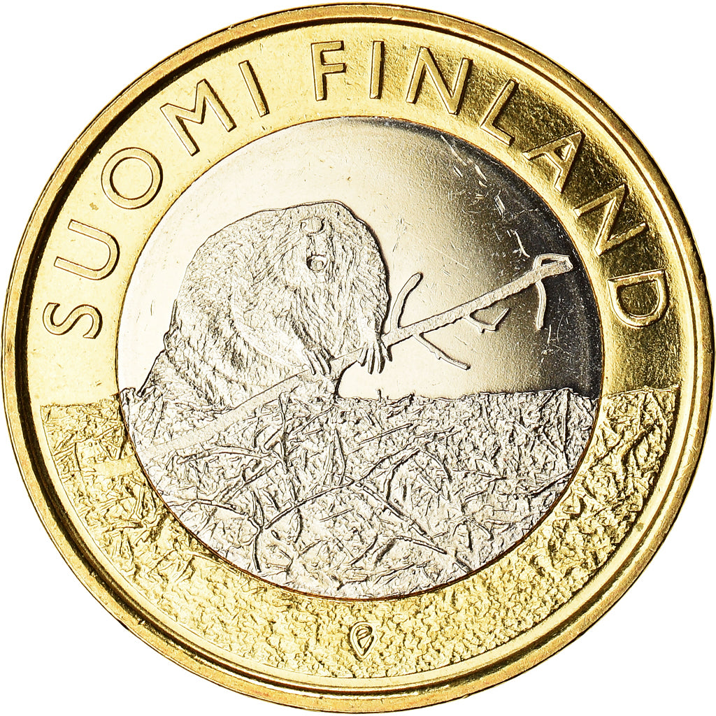 Finland, 5 Euro, Animals of the Provinces - Satakunta, 2015, MS(64), Bi-Metallic