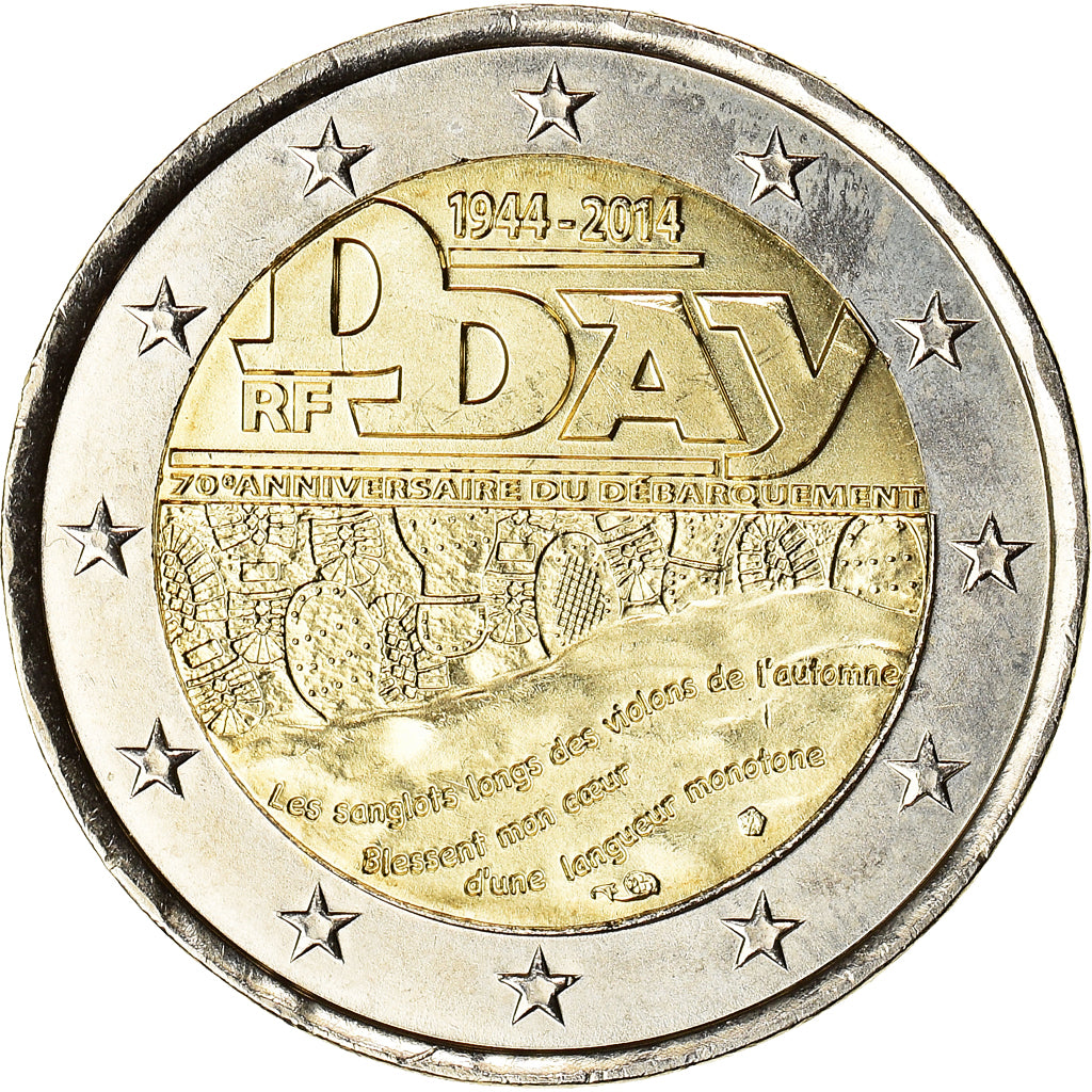 France, 2 Euro, D-Day, 2014, MS(60-62), Bi-Metallic, Gadoury:18