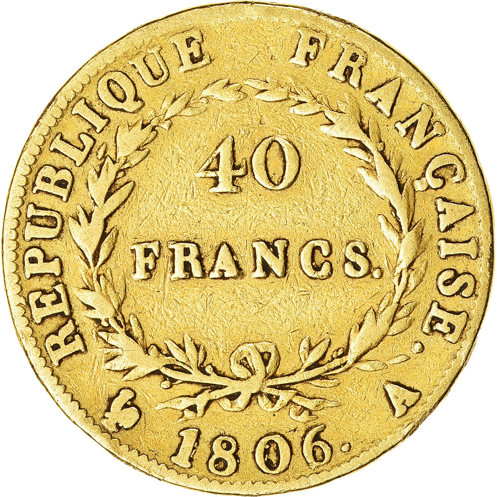 Moneda, Francia, Napoléon I, 40 Francs, 1806, Paris, BC+, Oro, KM:675.1