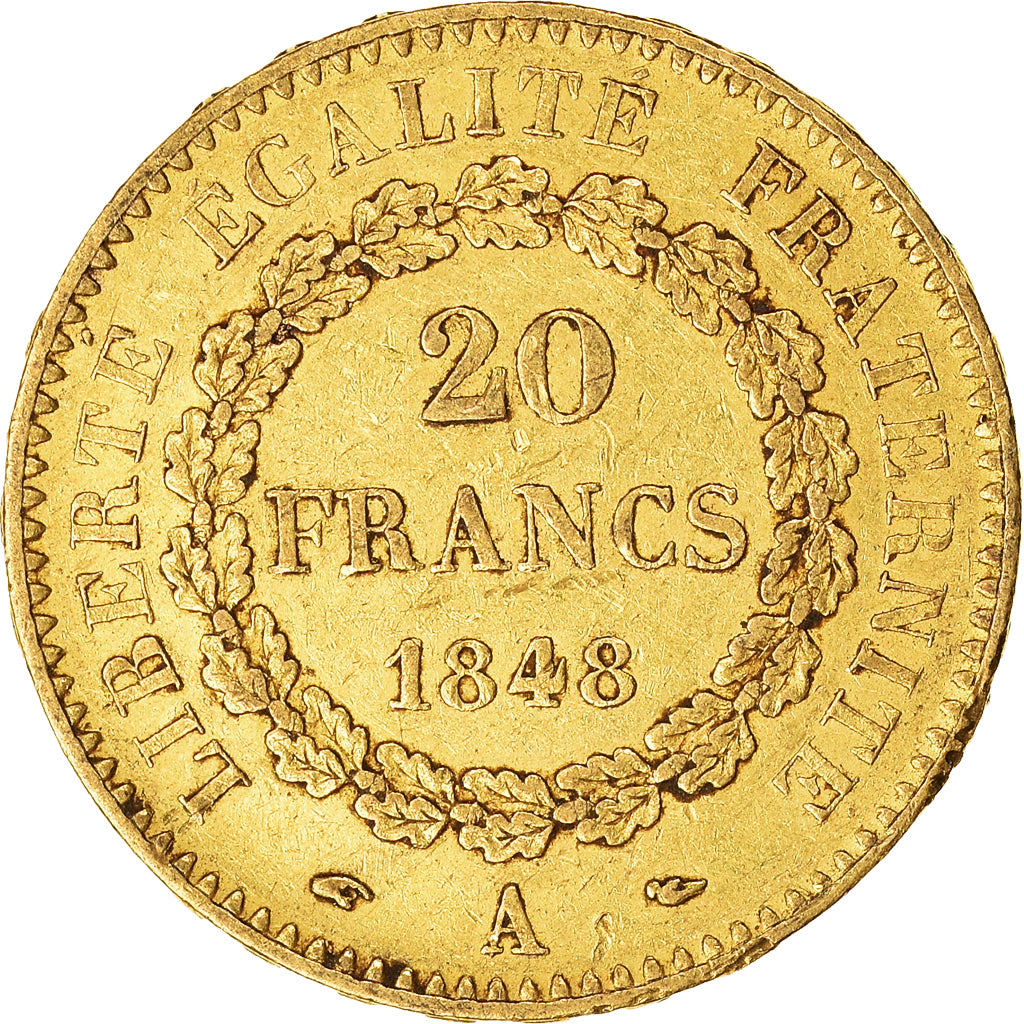 Moeda, França, Génie, 20 Francs, 1848, Paris, EF(40-45), Dourado, KM:757